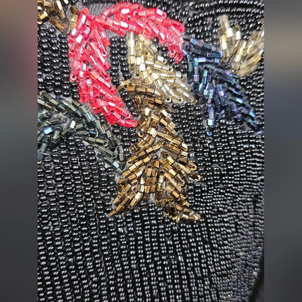 Vintage 80's Carla Marchi Beaded Black Multicolor Leaf Embroidered Shoulder Bag